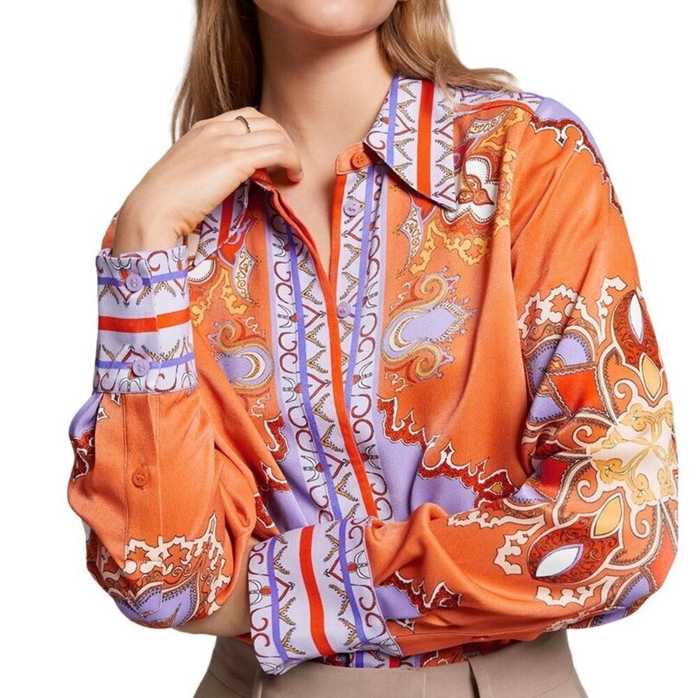 & Other Stories Orange Relaxed Wide Collar Shirt Size 2
